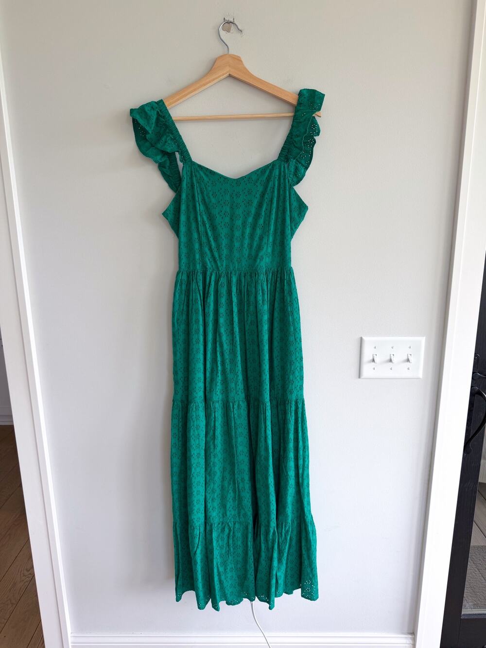 The Drop Tulsi Floral Eyelet Sleeveless Tie Back Dress Ultra Marine Green S NWT